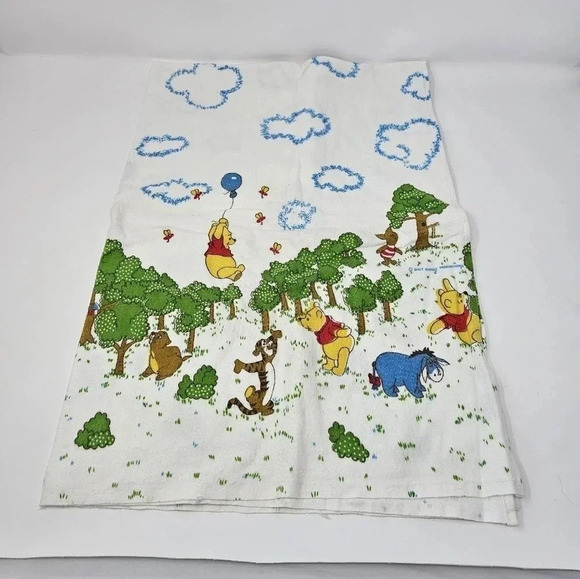 Vintage Winnie The Pooh 100 Acre Wood Print Flannel Receiving Blanket 28”x40” - Picture 1 of 6
